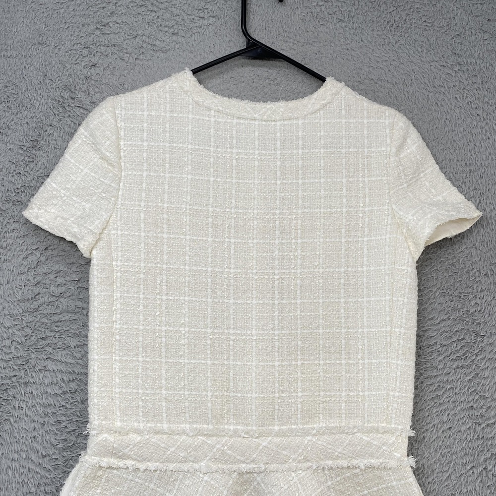 Zara Old Money Dress Womens Small Tweed Check Fit Flare Short Sleeve Mini Office - Picture 14 of 16